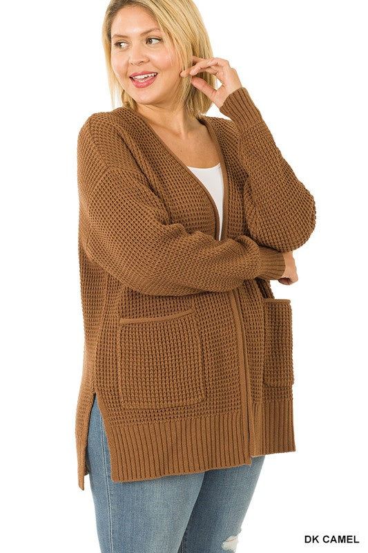 Plus Low Gauge Waffle Open Cardigan Sweater