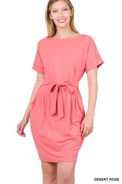 Brushed DTY Tie-Belt Dress