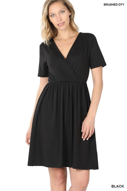 Brushed DTY Buttery Soft Fabric Surplice Dress