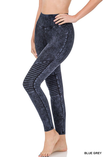 MINERAL WASHED WIDE WAISTBAND MOTO LEGGINGS