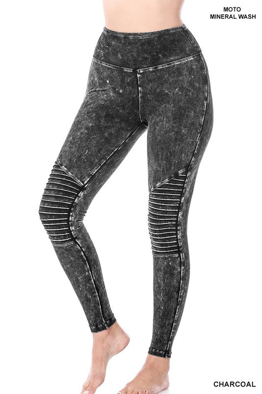 MINERAL WASHED WIDE WAISTBAND MOTO LEGGINGS