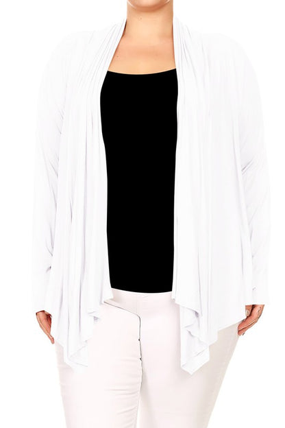 Plus size Open front draped Long sleeves cardigan