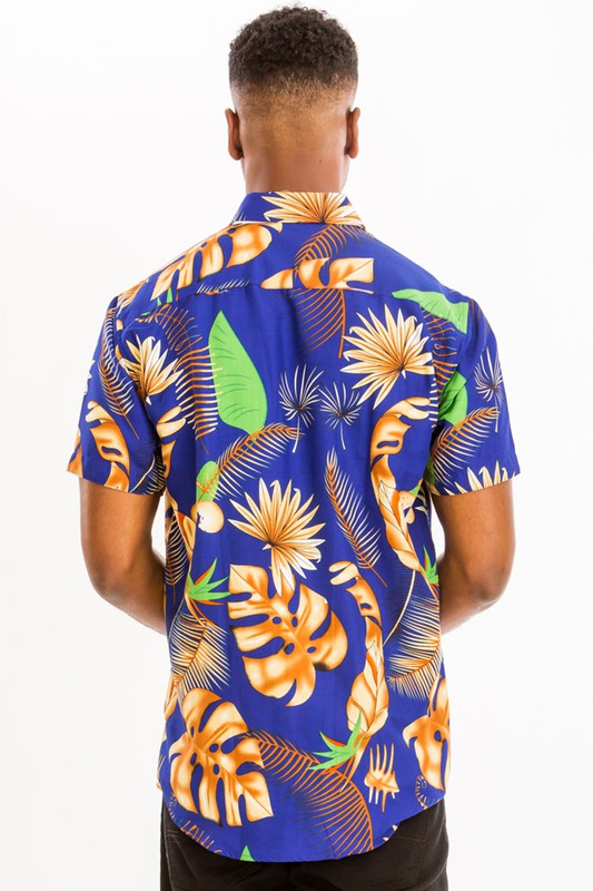 Weiv Mens Print Hawaiian Button Down Shirt