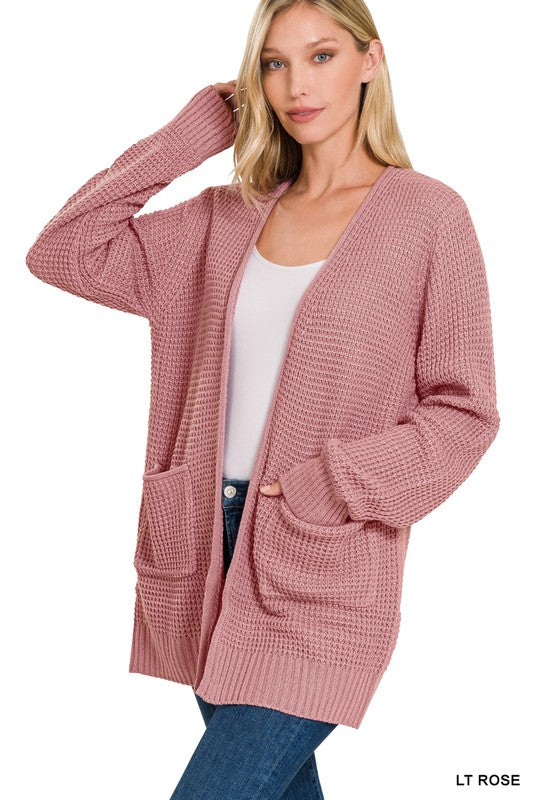 Low Gauge Waffle Open Cardigan Sweater