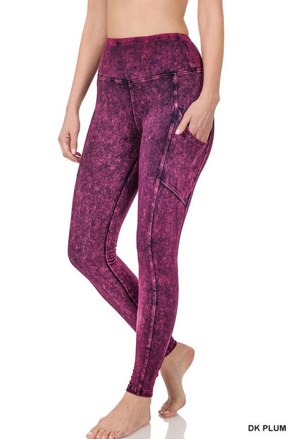 MINERAL WASH WIDE WAISTBAND FULL LENGTH LEGGINGS