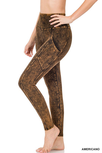 MINERAL WASH WIDE WAISTBAND FULL LENGTH LEGGINGS