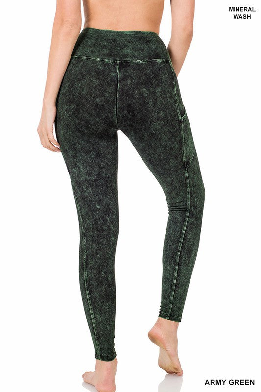 MINERAL WASH WIDE WAISTBAND FULL LENGTH LEGGINGS