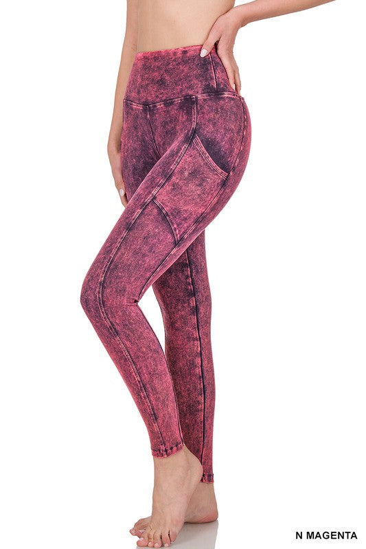 MINERAL WASH WIDE WAISTBAND FULL LENGTH LEGGINGS