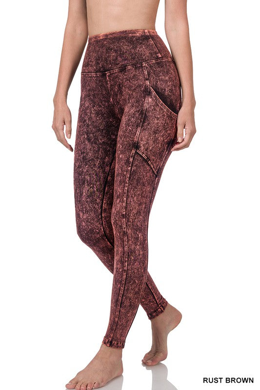 MINERAL WASH WIDE WAISTBAND FULL LENGTH LEGGINGS