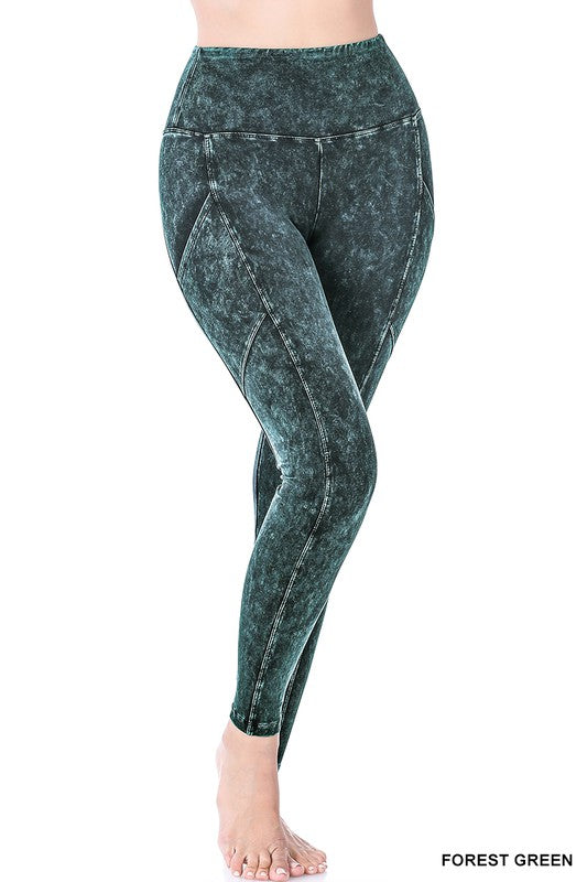 MINERAL WASH WIDE WAISTBAND FULL LENGTH LEGGINGS