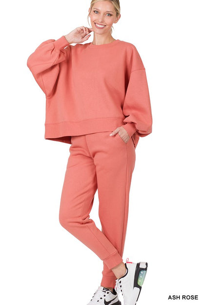 Balloon Sleeve Sweatshirt & Sweatpants Set