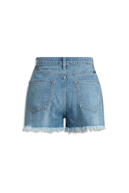 High Rise DENIM SHORTS JEANS- KC9145M-OP