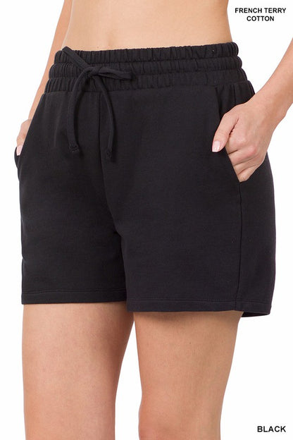 French Terry Drawstring Waist Shorts