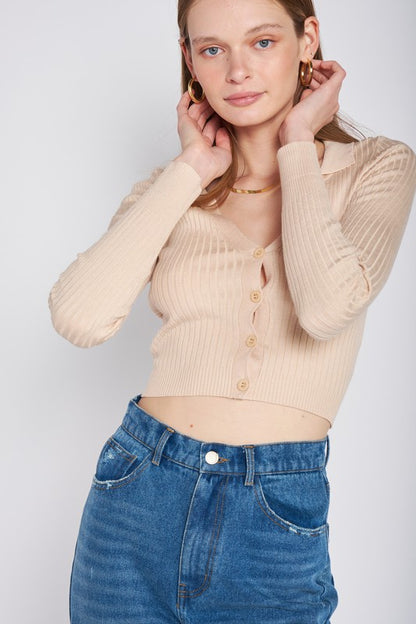 RIBBED BUTTON DOWN CROP CARDIGAN