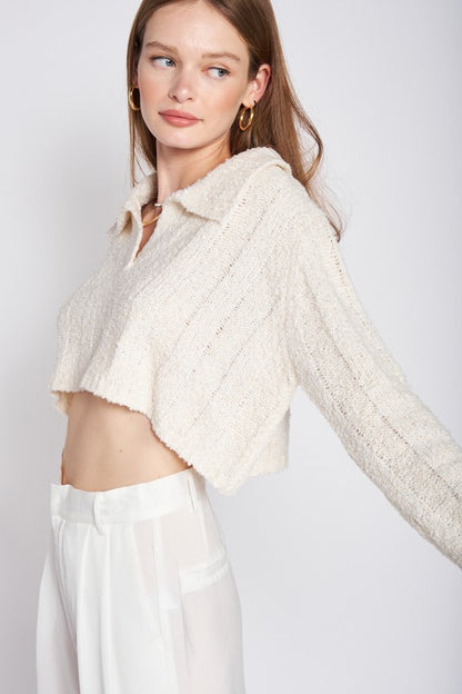 LONG SLEEVE COLLARED CROP TOP