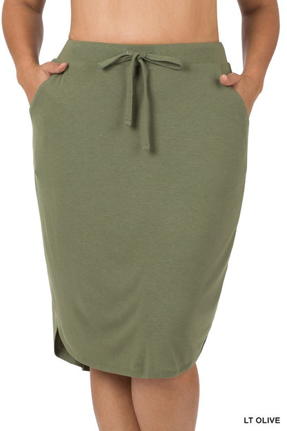 PLUS SELF TIE TULIP HEM SKIRT WITH SIDE POCKETS