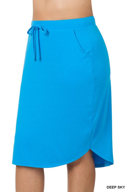 PLUS SELF TIE TULIP HEM SKIRT WITH SIDE POCKETS