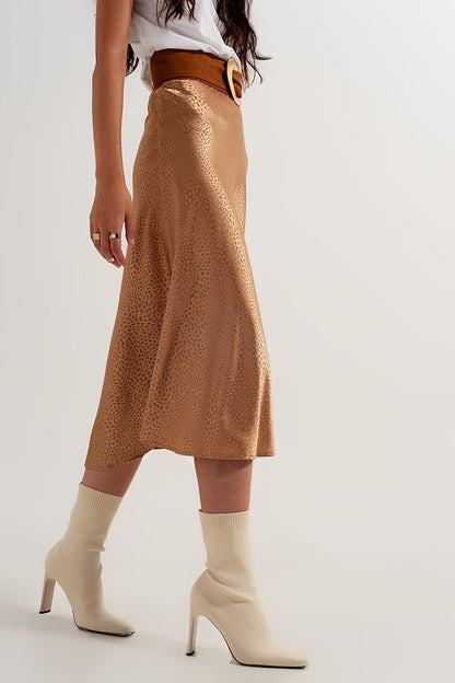 GOLD COLOR MIDI SKIRT IN ABSTRACT ANIMAL PRINT