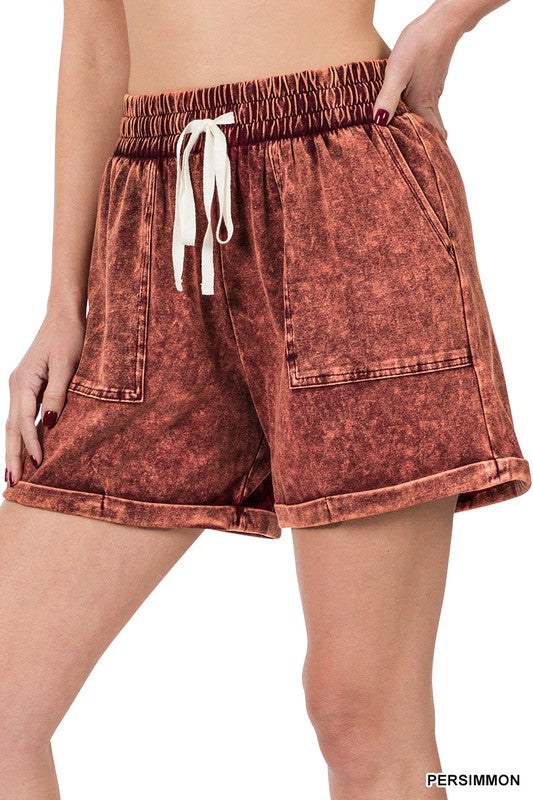 MINERAL WASH DRAWSTRING CUFFED SHORTS