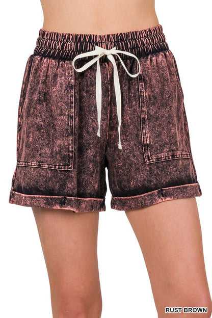 MINERAL WASH DRAWSTRING CUFFED SHORTS