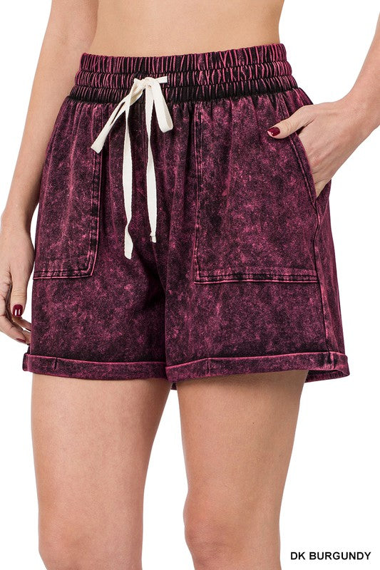 MINERAL WASH DRAWSTRING CUFFED SHORTS