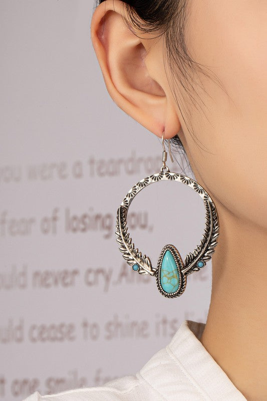 Boho distressed feather circle earrings