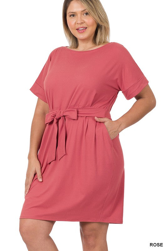 Plus Brushed Tie Belt Dress