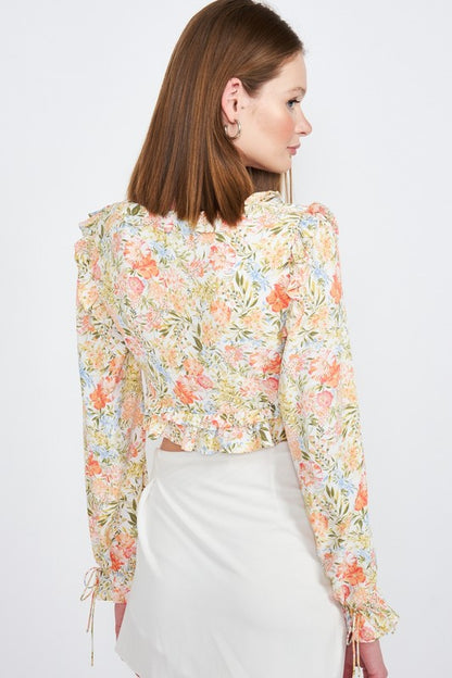 FLORAL PRINT RUFFLED CROP TOP