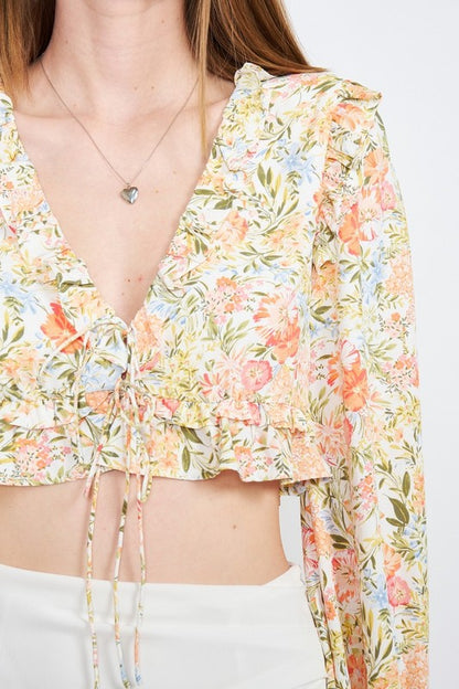 FLORAL PRINT RUFFLED CROP TOP