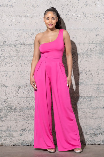 WIDE LEG , ONE SHOULDER JUMPSUIT