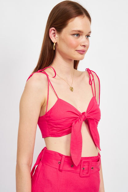 TIE FRONT SPAGHETTI STRAP CROPPED TOP