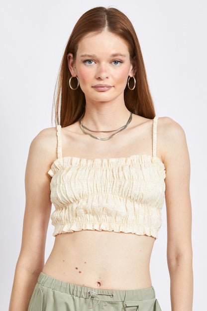 SPAGHETTI STRAP RUCHED CROP TOP