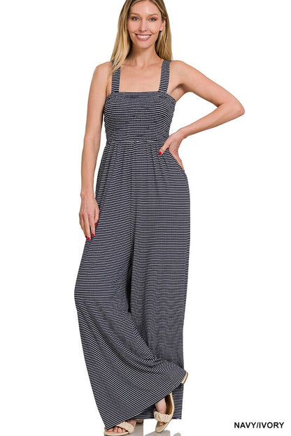 Smocked Top Striped Jumpsuit