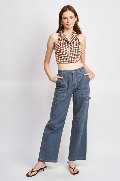 ZIP FRONT HALTER NECK CROP TOP