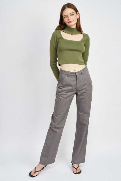 TURTLE NECK CROP TOP WTIH CUT OUT