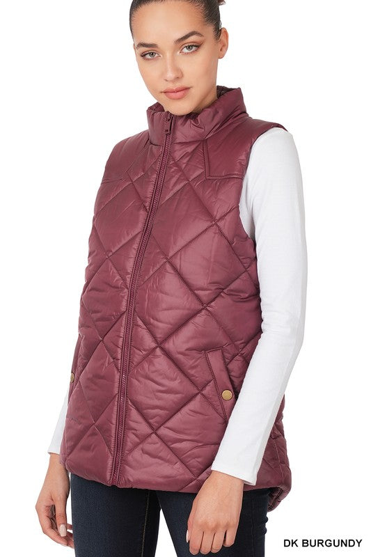 DIAMOND QUILTED ZIP FRONT VEST