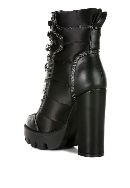 SCOTCH High Heel Quilted Satin Biker Boots