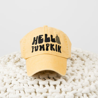 Embroidered Hello Pumpkin Bold Canvas Hat