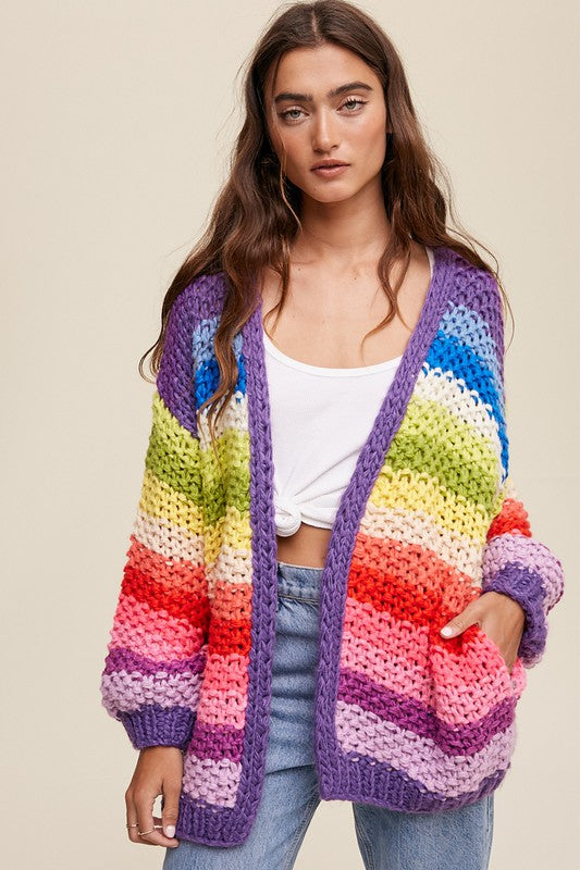 Hand Crochet Multi Color Oversized Open Cardigan