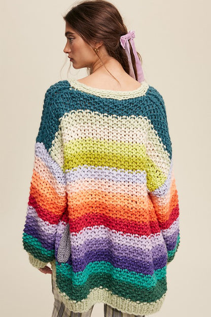 Hand Crochet Multi Color Oversized Open Cardigan