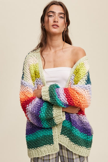 Hand Crochet Multi Color Oversized Open Cardigan