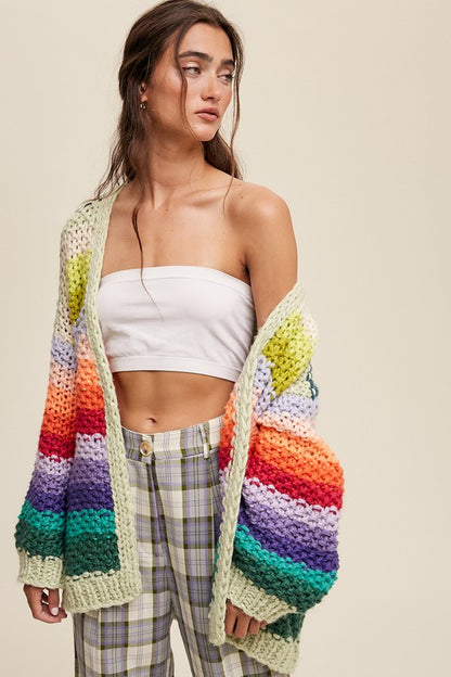 Hand Crochet Multi Color Oversized Open Cardigan