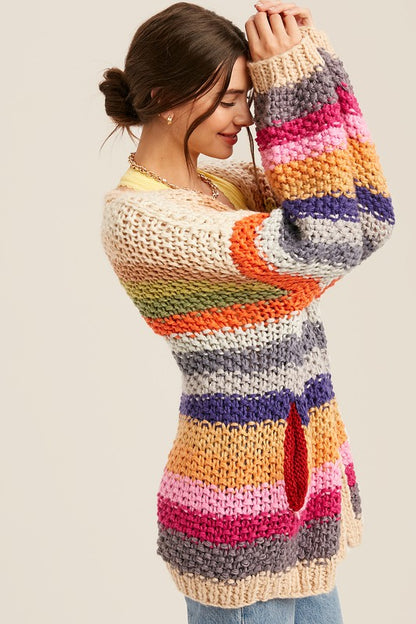 Hand Crochet Multi Color Oversized Open Cardigan