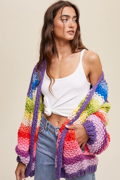 Hand Crochet Multi Color Oversized Open Cardigan