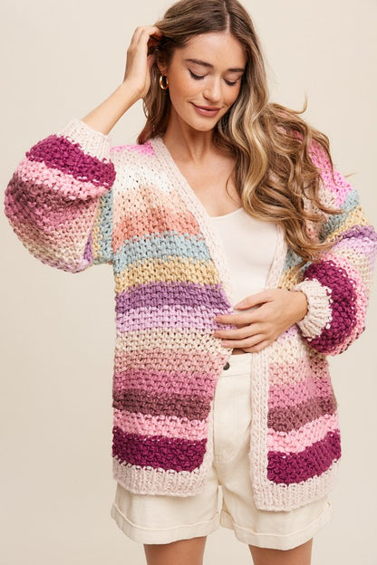 Hand Crochet Multi Color Oversized Open Cardigan