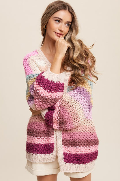 Hand Crochet Multi Color Oversized Open Cardigan