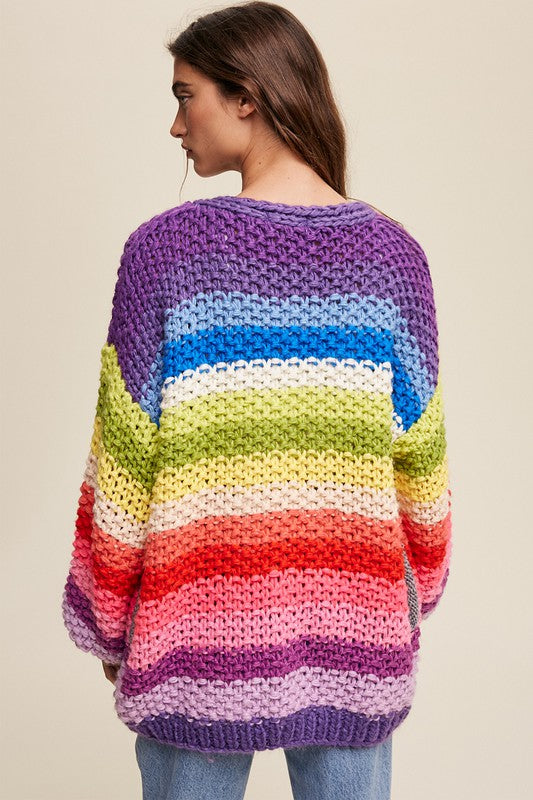 Hand Crochet Multi Color Oversized Open Cardigan