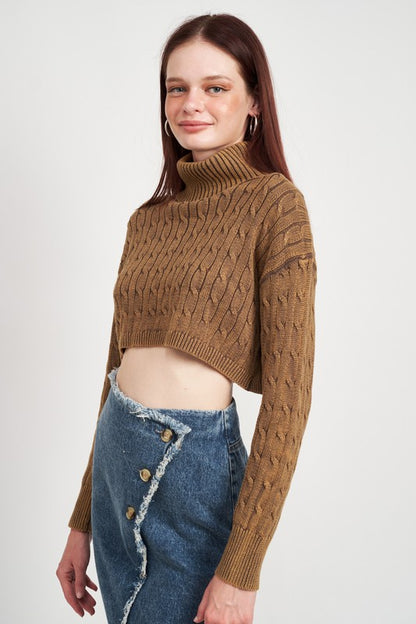 TURTLE NECK CABLE KNIT CROP TOP