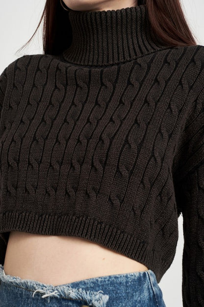 TURTLE NECK CABLE KNIT CROP TOP