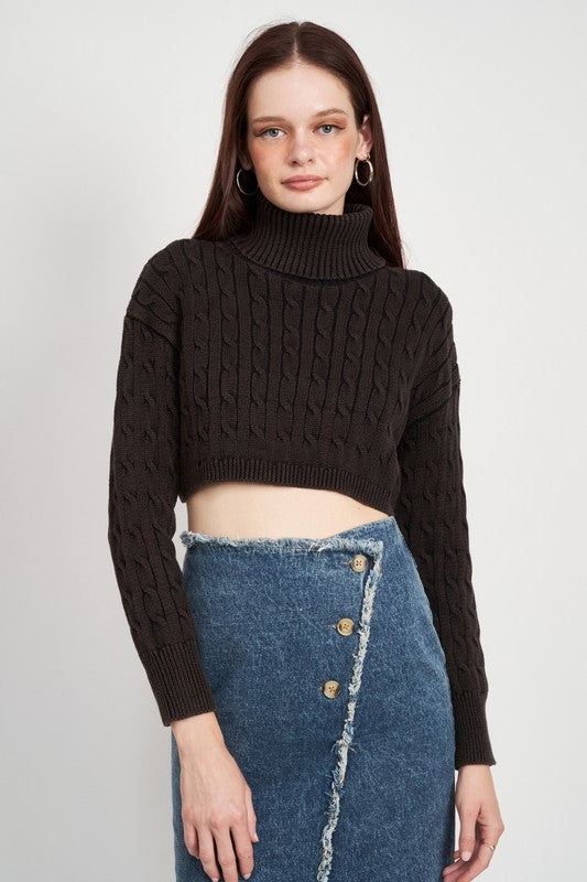 TURTLE NECK CABLE KNIT CROP TOP